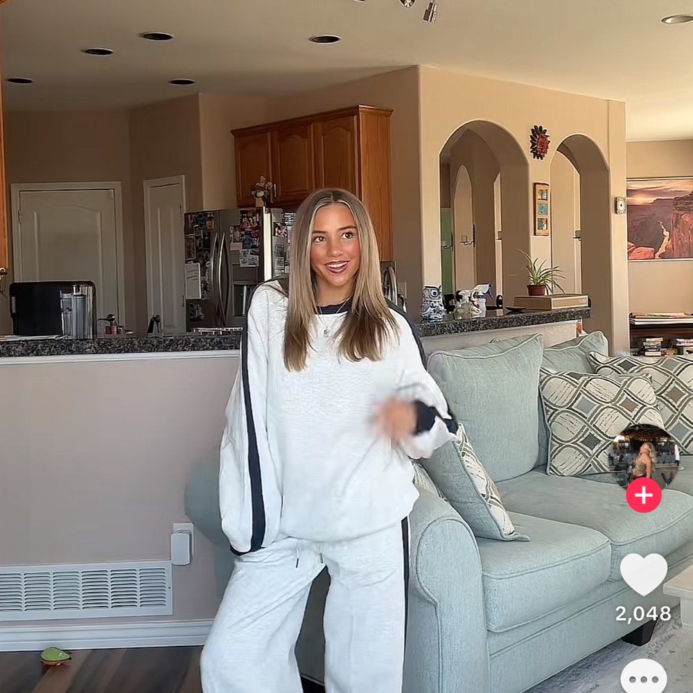 Women's White and Blue Track Pants Set